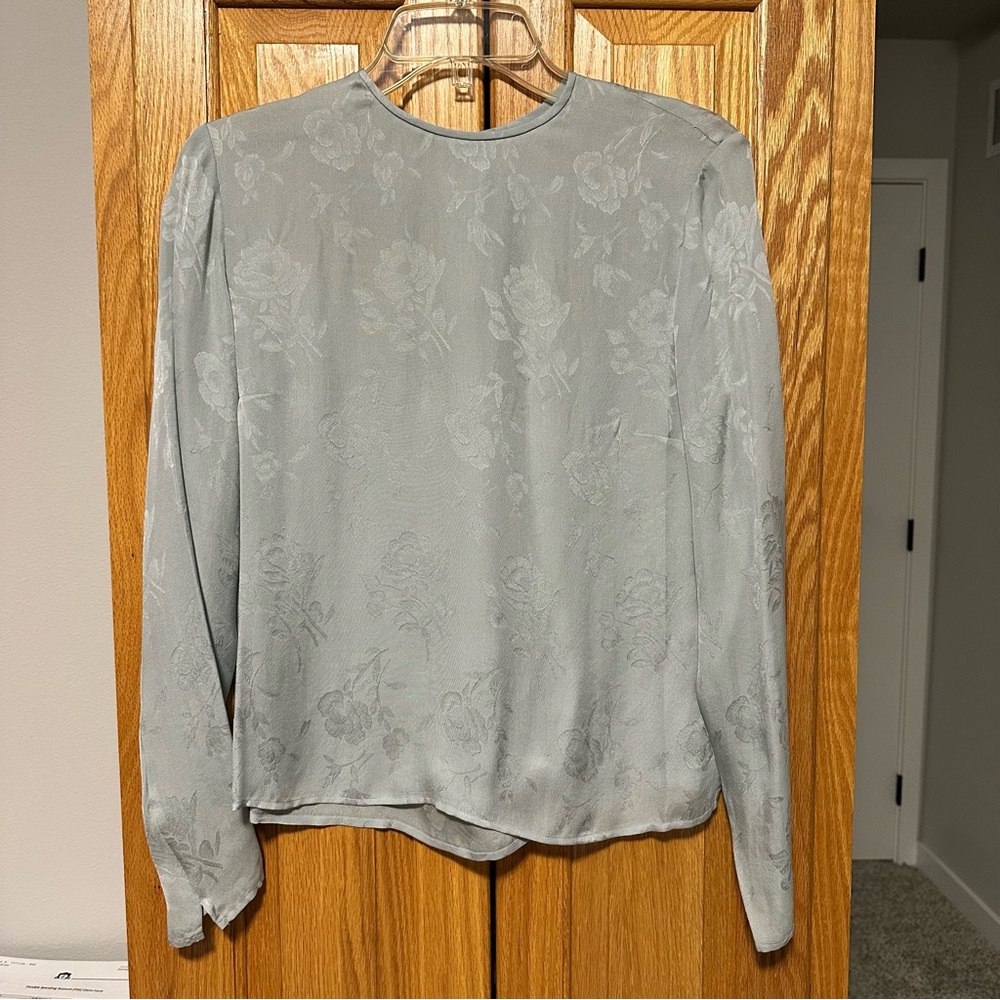 Elegant Gray Floral Women's Top 100% silk crepe chiffon fabric very light size S
